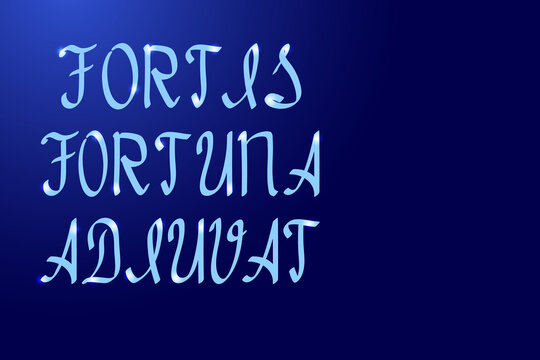 Vetor de Fortis fortuna adiuvat a saying meaning Fortune loves the bold  inscription in Latin letters with a brush different thickness blue and  glowing stars. Vector illustration. do Stock