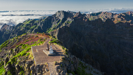 Fototapeta na wymiar Aerial view of the highest peak of Madeira island, Pico Ruivo.