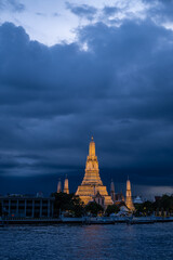 Naklejka premium BANGKOK - AUG 6, 2020 : Wat Arun Ratchawararam Ratchawaramahawihan or Wat Arun is a Buddhist temple in Bangkok Yai district of Bangkok, Thailand, on the Thonburi west bank of the Chao Phraya River.