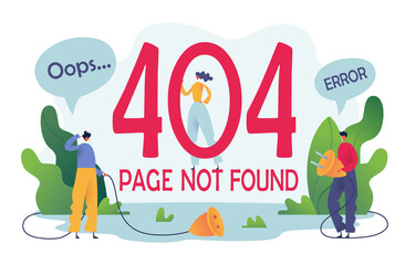 Concept 404 Error Page or file not found for web page. Vector Illustration of trouble page website.