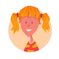 Teenage blond girl with two ponystyles smiling. Vector illustration.