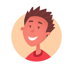 Avatar with asian boy. Vector illustration of a happy teenager.