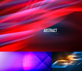 Set of shiny glowing neon abstract backgrounds