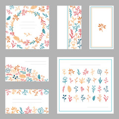 Set of card with flowers, leaves and herbs.Vector decorative greeting card or invitation design background.