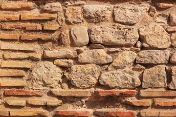 Weathered antique wall, ancient roman brick masonry, horizontal grunge background, Varna city, the Black Sea coast of Bulgaria