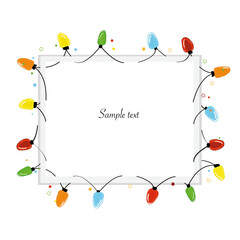 Colorful Christmas hand drawn light bulb blank frame vector background