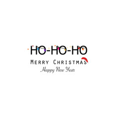 ho-ho-ho text with doodle colorful light bulb with Santa Claus hat. Happy new year greeting card