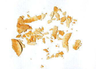 potato chips crumbs isolated on white background. snack