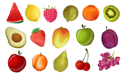 Set of fresh fruits. Realistic colorful fruit 