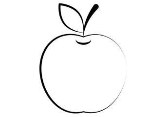 Silueta de una manzana negra en fondo blanco.