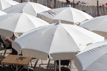 Parasols sur une terrasse près de la plage
