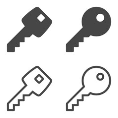 Key icon set in flat and line styles isolated on white background.