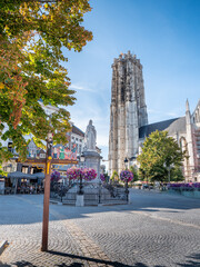 Fototapeta na wymiar St. Rumbold's Cathedral in Brabantine Gothic style in the historic center of Mechelen, Belgium