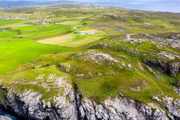 Aerial view of the landscape of Malin Head in Ireland