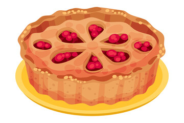 Baked Sweet Pie with Filling and Crust Made of Shortcrust Pastry Vector Illustration