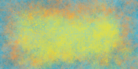 Bright three-color grunge background of shades: blue, yellow, orange. The illustration has the shape of a frame