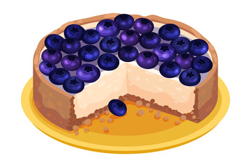 Sweet Homemade Open Pie or Tart with Berry Filling and Crust Made of Shortcrust Pastry Vector Illustration