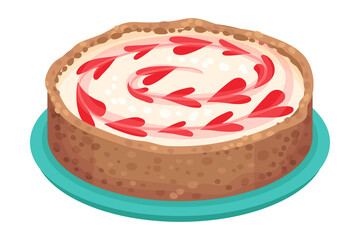 Sweet Homemade Open Pie or Tart with Berry Filling and Crust Made of Shortcrust Pastry Vector Illustration