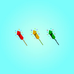 set of firework rockets with different color. isolated vector on blue background