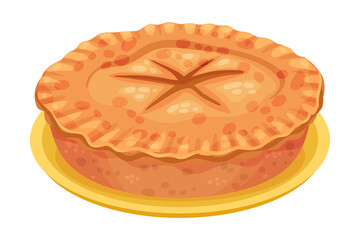 Baked Sweet Pie with Filling and Crust Made of Shortcrust Pastry Vector Illustration