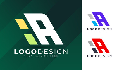 Minimalist colorful R letter logo design vector template for your company business