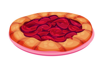 Sweet Homemade Open Pie or Tart with Fruit Filling and Crust Made of Shortcrust Pastry Vector Illustration