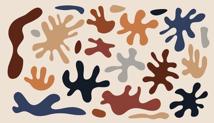 Abstract hand drawn organic shapes. Contemporary geometric elements doodle tropical objects. Modern vector illustration