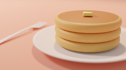 バター乗せ三段重ねホットケーキ　3dcg