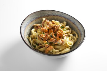 Pasta with mushrooms in a creamy sauce. Linguini with chanterelles.
