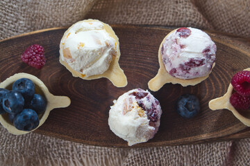 Traditional Serbian cheese - kajmak and sweet soft white cheese with fruit and berries