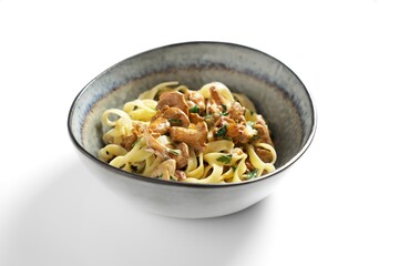 Pasta with mushrooms in a creamy sauce. Linguini with chanterelles.