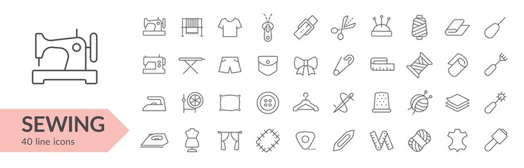 Sewing line icon set. Isolated signs on white background. Vector illustration. Collection