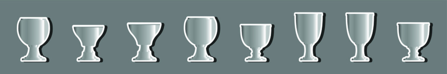 set of silver kiddush cup for shabbat with various models. isolated vector on blue background