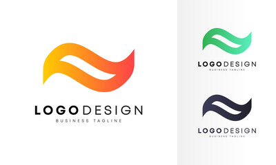 Colorful gradient wavy flying flat Logo design vector template for your business 