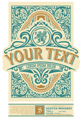 Full Liquor Label Design with Front and Back Sides. Vector Layered