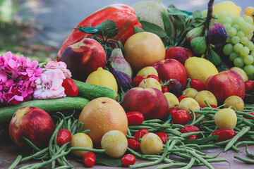 rustic composition of fruits and vegetables