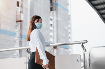 Female engineer inspecting building construction. Unemployed young women holding a job application.  Unemployment concept, Business idea. Engineer concept, Construction concept.