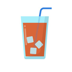 Ice tea in the glass with straw vector illustration draw in flat design isolated on white background 