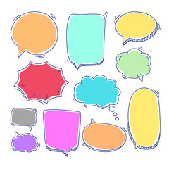 Colorful Think and talk bubble speech collection draw in doodle style 