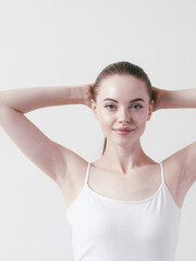 Fototapeta premium Armpits woman beautiful body depilation arms up female beauty