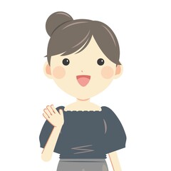 笑顔で手を振る女性 上半身・夏服半袖