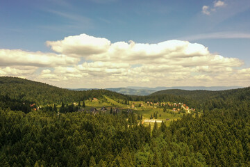 Fototapeta na wymiar Aerial view at mountain forest on a summer day