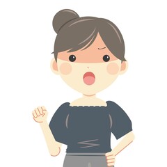 怒る女性 上半身・夏服半袖