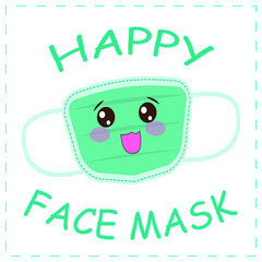 Vector illustration of a mask with a cute face.  Poster for classroom. Copy space.