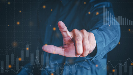 Businessmen use the index finger to touch the icon for future web technology icons that work in digital charts, business strategy concepts, Business man concepts, technology concepts.