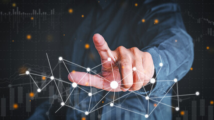 Businessmen use the index finger to touch the icon for future web technology icons that work in digital charts, business strategy concepts, Business man concepts, technology concepts.