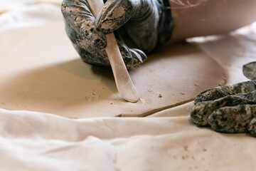 work of the master with clay, close-up