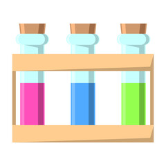 Laboratory test tubes. New beautiful chemical glassware with a substance of different colors. Icon in flat style.