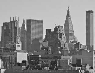 Skyscrapers and highrises in Upper Manhattan skyline or Uptown in famous travel destination New...