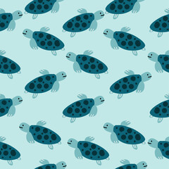 Cute turtle hand drawn seamless pattern on green background for fashion print, wrapping paper and wallpaper